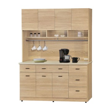 【綠活居】利諾   現代5尺雲紋石面餐櫃/收納櫃組合(上＋下座)-151x46x198cm免組