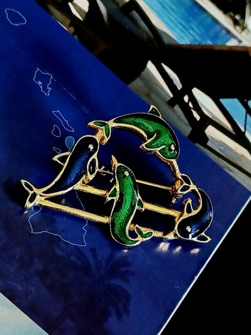 vintage jewelry  快樂海豚琺瑯 別針 胸針