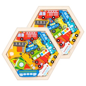 木製六角拼圖 造型拼圖 交通工具 12入  1組  15片
