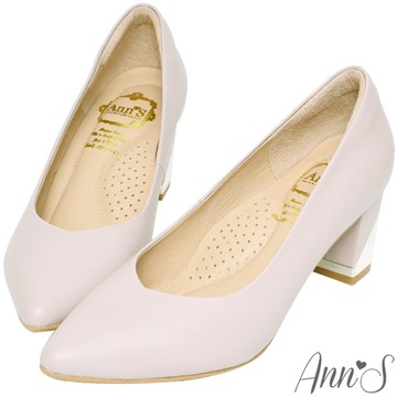 Ann’S上班族必備-小羊皮顯瘦V口電鍍尖頭粗跟包鞋6cm-紫