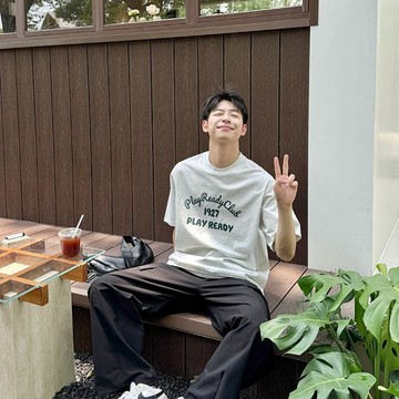 韓版 短袖 男女可穿 落肩 T恤 男 純棉圓領短袖T恤潮牌夏季字母新款美式百搭寬鬆休閒男女印花上衣 上衣