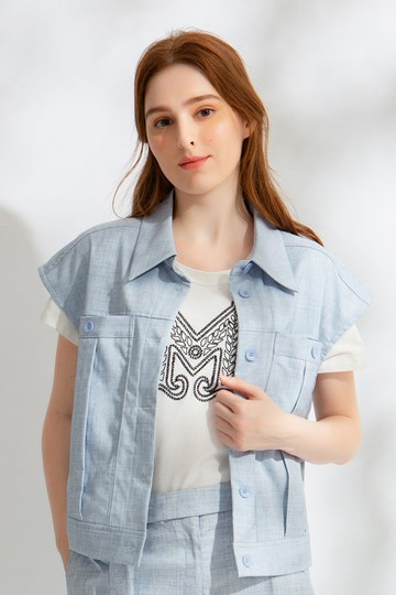 MW 落肩翻領排釦背心上衣