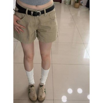 【顯瘦A字版型】女裝卡其色休閒牛仔短褲 2026夏季新款 寬鬆顯瘦 熱褲 a字短褲 女裝短褲