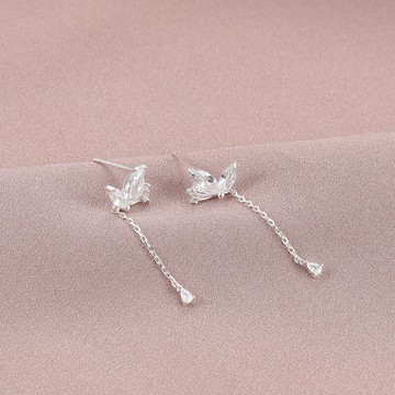 蝴蝶耳釘女925純銀年新款潮耳墜耳環養耳洞防堵針耳飾