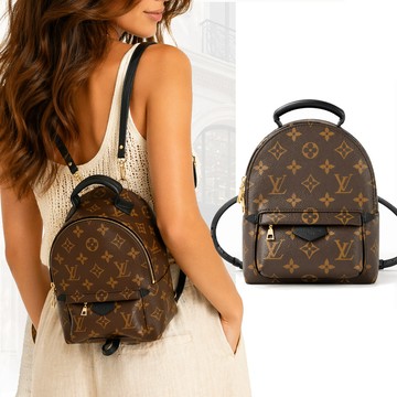 Louis Vuitton Palm Springs Mini 帆布印花迷你後背包(黑X棕)