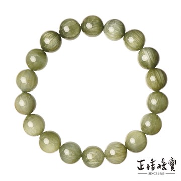 【正佳珠寶】綠髮晶 高品貓眼綠髮晶 10.8-11.3mm 貓眼綠髮晶手珠