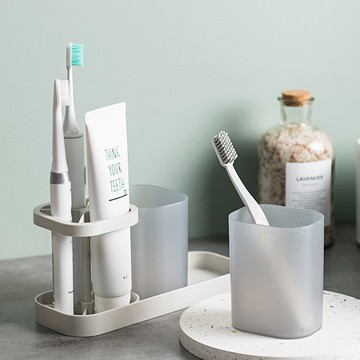 日式情侶雙人刷牙杯套裝漱口杯架牙刷架浴室牙膏收納架電動牙具座