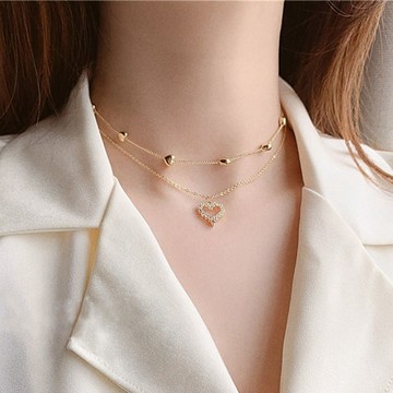 Quenby 時尚雙層愛心鎖骨練