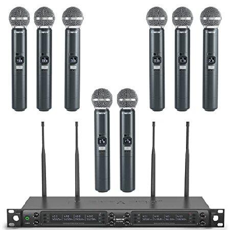 Phenyx Pro Wireless Microphone System, Eight-Channel Wireless Mic, w  Handheld Dynamic Microphones, Auto Scan,8x40 Adjustable UHF Channels, 328ft, M