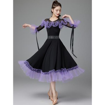 國標舞裙新款2026比賽表演出摩登華爾茲交誼際舞蹈大擺燙鉆連衣裙