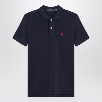 Navy blue cotton polo shirt with embroidered logo