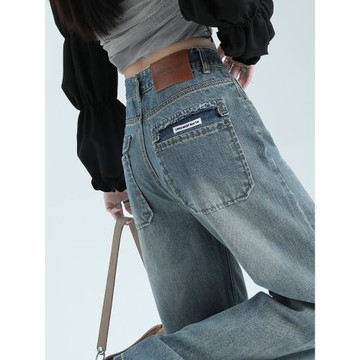 (免運)高腰加絨直筒牛仔褲女款2025新款秋冬小個子美式寬松顯瘦闊腿褲子