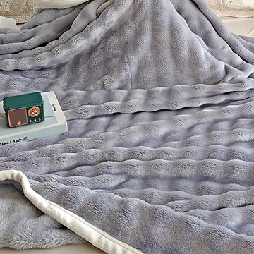 泡泡兔 100%聚酯纖維毛絨保暖空調毛毯 灰色  雙人(150 x 200cm)  灰藍色