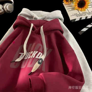 ⚡新春特惠⚡ 重磅硬挺 酒紅色衛衣 男款2025春秋 美式潮牌 青少年 秋冬加絨連帽外套 GX8V