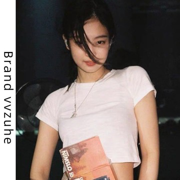 辣妹穿搭白Tee奶甜酷BM上衣Jennie同款短款露臍白色短袖t恤女夏季