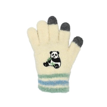 日本 TOMO - 兒童可觸控短絨保暖手套-貓熊-米