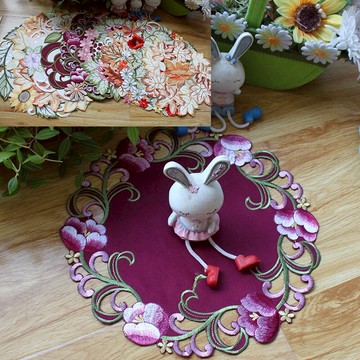 新款歐式簡約刺繡花卉餐墊盤墊花瓶飾物墊隔熱墊茶盤蓋布咖啡杯墊