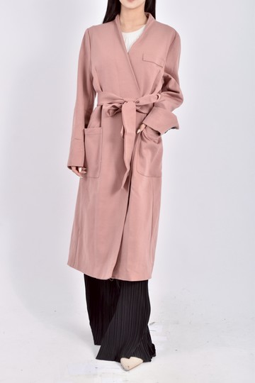 (L) 質感長袖長款粉色外套
