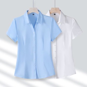 職業裝v領白襯衫女夏季2024新款短袖薄款襯衣工裝銀行工作服正裝
