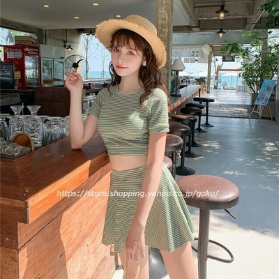 ワンピース 水着 レディース 半袖 ビキニ 可愛い おしゃれ 大人女子 ガーリー 無地 グリーン ブラック セパレート カバーアップ スカート お洒落 大きいサイズ 通販 Lineポイント最大get Lineショッピング