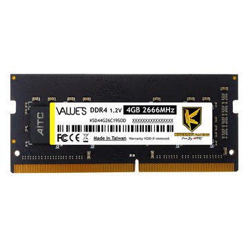 AITC 艾格 DDR4 4GB 2666 SODIMM 筆記型記憶體 Value S  終身保固  KSD44G26C19SOD  1個