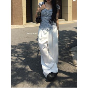 Unique SEI 韓系夏季甜美收腰顯瘦百搭條紋少女感泡泡袖襯衫上衣