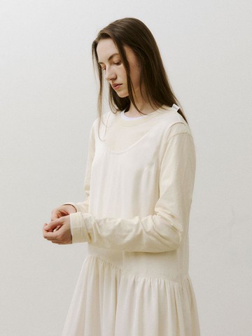 COTTON LS CENTER BACK SEAM T-SHIRT [BEIGE]