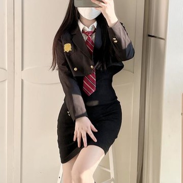珠珠家美式學姐學院風JK制服連衣裙辣妹顯瘦修身包臀韓式西服套裝