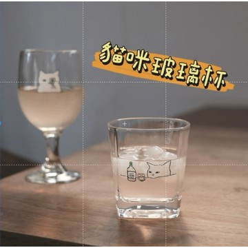 《胖胖ㄉ狗狗》喝酒貓咪玻璃杯 威士忌杯 水杯 高腳杯 ins風 果汁杯 牛奶杯 咖啡杯 耐熱 加厚