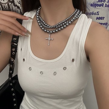 【台灣公司 可打統編】免運 多層纏繞十字架珍珠項鏈女朋克小眾設計感鎖骨鏈歐美宮廷風頸鏈潮 可開發票 全館五折 工廠現貨直銷 新品特價 z9211