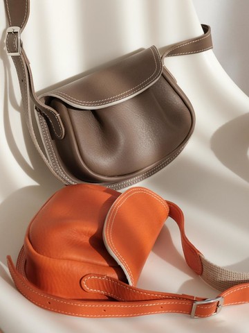 Italian Leather Puffy Mini Bag [Orange/Gray/Black]