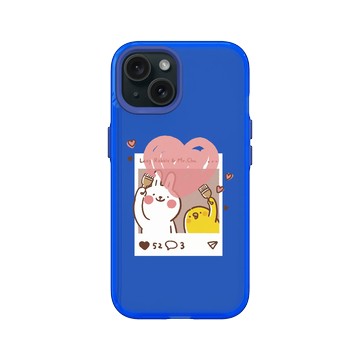 iPhone 15 Clear 激光藍 - 懶散兔與啾先生 Lazy Rabbit and Mr.Chu - Send heart