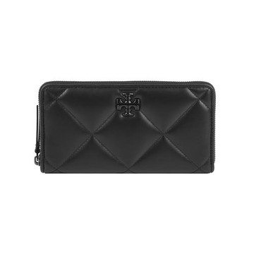 TORY BURCH Kira 黑釦縫線皮革ㄇ形拉鍊長夾(黑色)