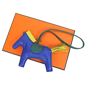 HERMES 愛馬仕 小羊皮手工馬兒吊飾(中/蔚藍)