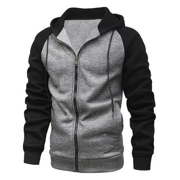 秋冬撞色連帽修身大碼衛衣拉鏈開衫休閑外套上衣男Men sweatshirt