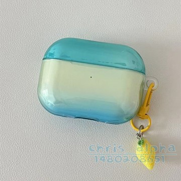 夏日漸變藍色檸檬 透明 適用Airpods4耳機套 pro2保護殼 1/2/3/4代蘋果藍牙耳機殼 pro3防摔殼