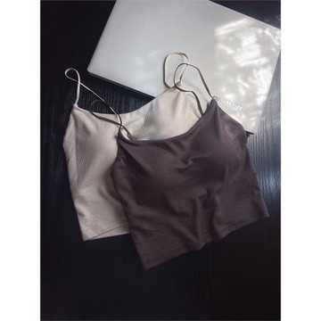 桑蠶絲Bra短款吊帶自帶胸墊細肩帶一字領莫代爾棉打底外穿背心女