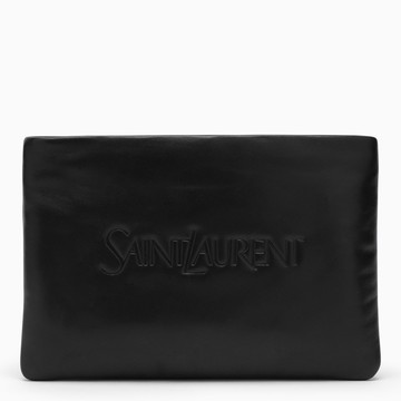 Black padded leather clutch bag with logo