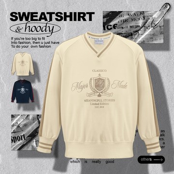 美式復古V領撞色大學T