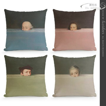 古趣味油畫 搞怪抱枕 個性創意靠墊 靠枕套 沙發臥室客廳靠背