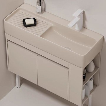 免運 公司貨 洗手盆 陶瓷盆 小戶型洗手盆 臺上盆 小戶型窄長陶瓷洗手盆櫃落地式實木浴室櫃陽臺洗衣盆櫃帶搓衣板工廠現貨直銷 售後保障 全館八折 51laa