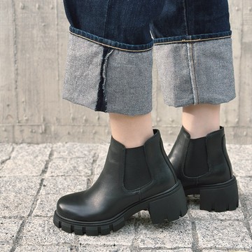 咖啡因厚底切爾西靴-黑莓。波波娜拉Bubble Nara。NA604-22