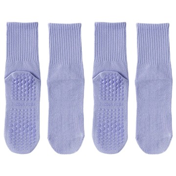 麥克健身 矽膠防滑瑜珈長襪-全腳掌矽膠防滑顆粒 進口純棉材質 高彈力不變形 均碼設計  紫色  2雙