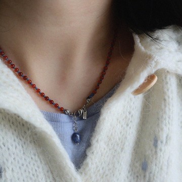 藍莓籃紅瑪瑙項鍊