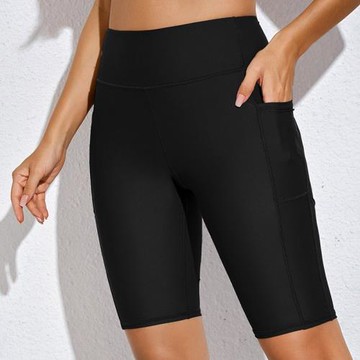 速干游泳褲女中褲歐美新款緊身平角褲有口袋加大碼休閑運動五分褲