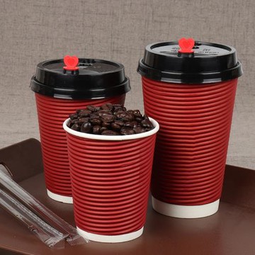 加厚一次性紙杯瓦楞杯咖啡紙杯熱飲杯防燙奶茶打包紙杯帶蓋500ml