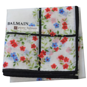 PIERRE BALMAIN 優雅繽紛蔓藤花朵字母LOGO圖騰小方巾(白/黑邊)