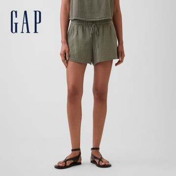 【GAP】4 吋中腰棉質輕織短褲-混合綠(866113)