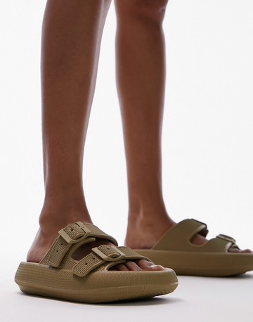 Topshop Pop buckle slider in khaki-Green