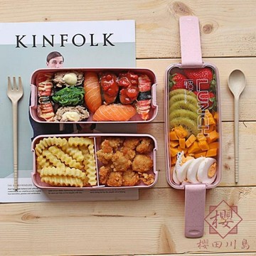便當盒微波爐食堂加熱簡約分隔型可愛餐盒【櫻田川島】